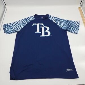 Zubaz Tampa Bay Rays MLB Shirt Mens Medium Navy Blue Zebra Raglan Fox Sports Sun